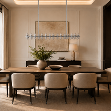 Arcachor Rectangular Faceted Crystal Chandelier in Nickel, 54", Main Light Off