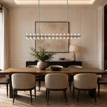 Arcachor Rectangular Faceted Crystal Chandelier in Nickel, 54", Main Light On
