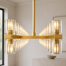 Arcachor Rectangular Faceted Crystal Chandelier in Brass, 72", Body Detail