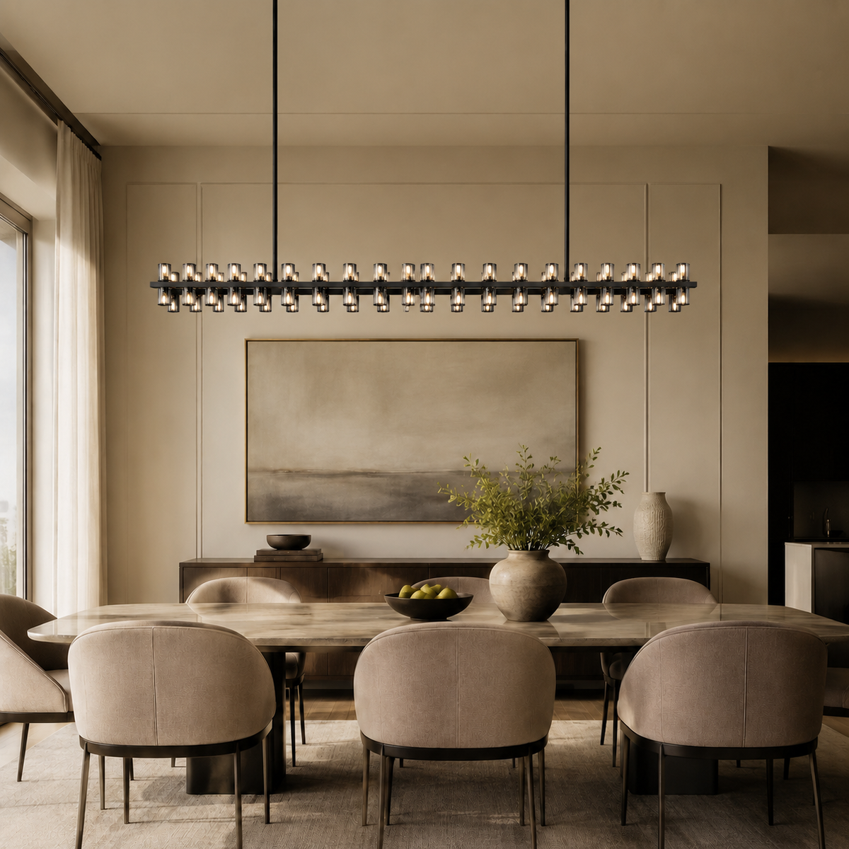 Arcachor Rectangular Faceted Crystal Chandelier in Bronze, 72", Main Light On