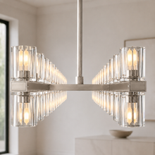 Arcachor Rectangular Faceted Crystal Chandelier in Nickel, 72", Body Detail