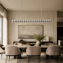 Arcachor Rectangular Faceted Crystal Chandelier in Nickel, 72", Main Light Off