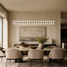 Arcachor Rectangular Faceted Crystal Chandelier in Nickel, 72", Main Light On