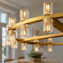 Arcachor Round Faceted Crystal Chandelier in Brass, 36", Body Detail