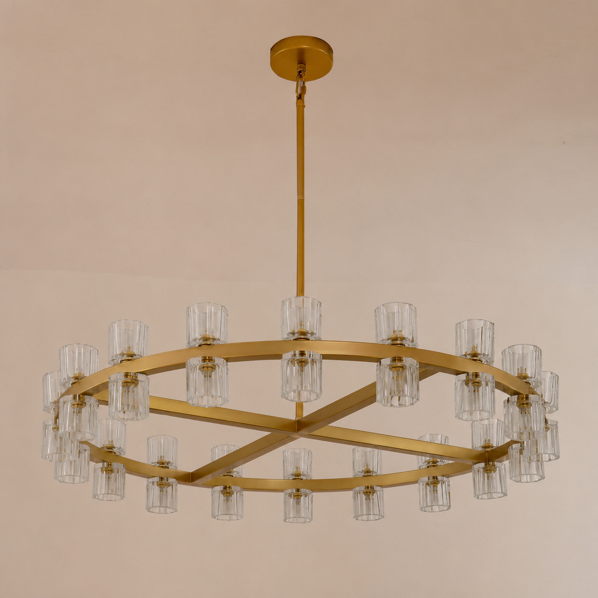 Arcachor Round Faceted Crystal Chandelier in Brass, 36", Main Light Off