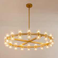 Arcachor Round Faceted Crystal Chandelier in Brass, 36", Main Light On