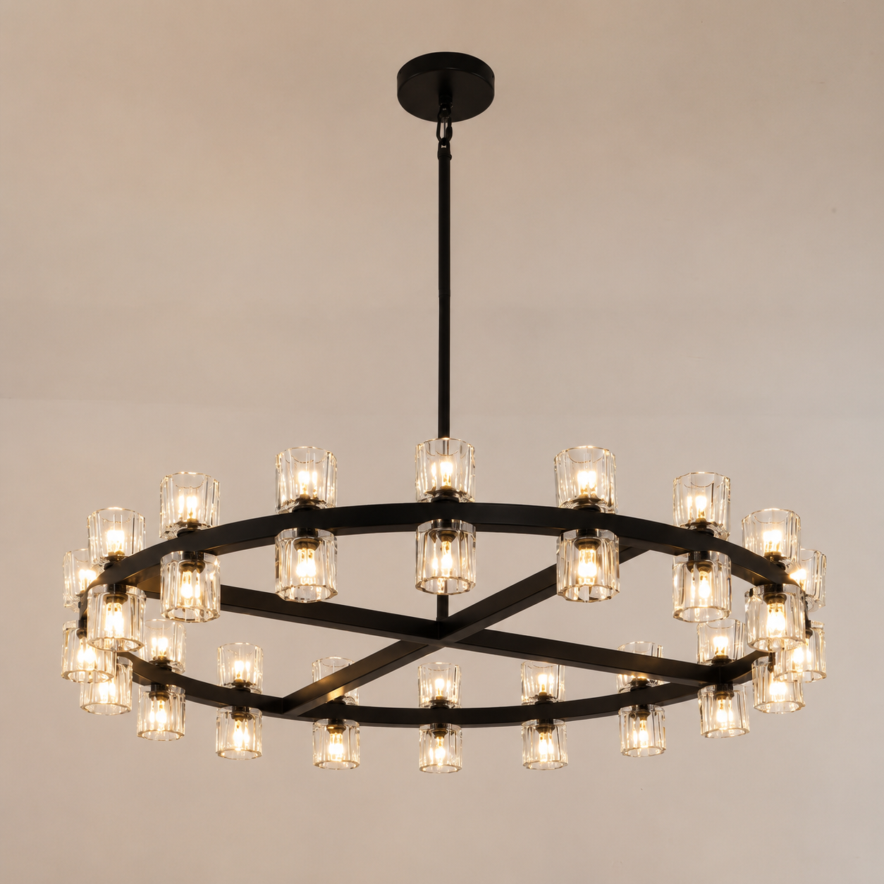 Arcachor Round Faceted Crystal Chandelier in Bronze, 36", Main Light On