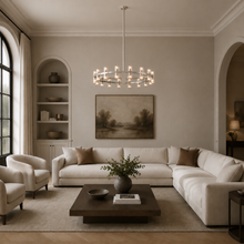 Arcachor Round Faceted Crystal Chandelier in Nickel, 36", Living Room