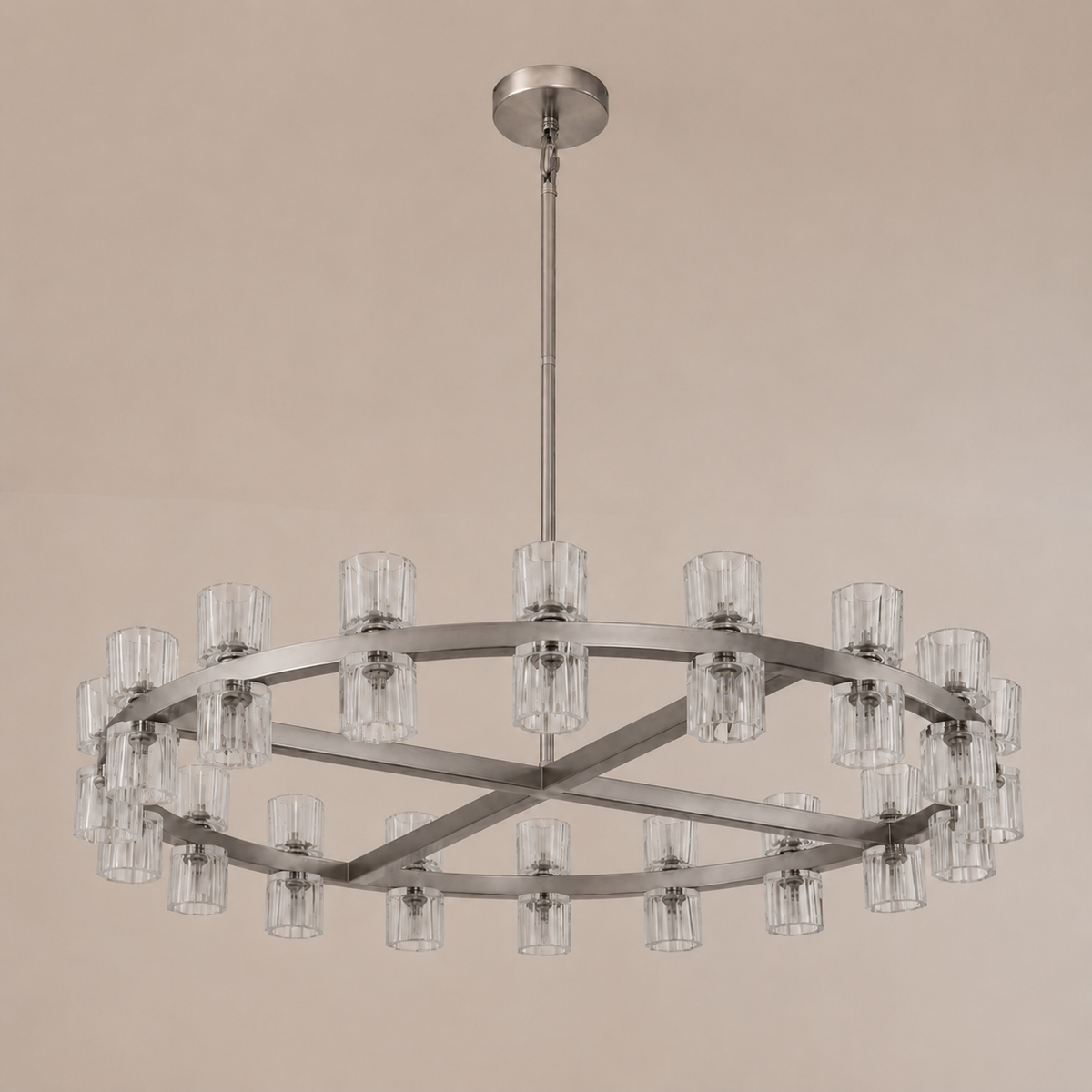 Arcachor Round Faceted Crystal Chandelier in Nickel, 36", Main Light Off