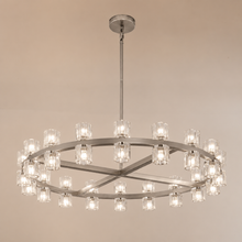 Arcachor Round Faceted Crystal Chandelier in Nickel, 36", Main Light On