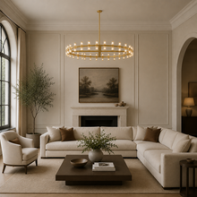 Arcachor Round Faceted Crystal Chandelier in Brass, 48", Main Light On