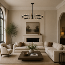 Arcachor Round Faceted Crystal Chandelier in Bronze, 48", Main Light On