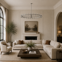 Arcachor Round Faceted Crystal Chandelier in Nickel, 48", Main Light Off
