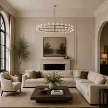 Arcachor Round Faceted Crystal Chandelier in Nickel, 48", Main Light On