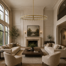Arcachor Round Faceted Crystal Chandelier in Brass, 60", Main Light Off