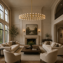 Arcachor Round Faceted Crystal Chandelier in Brass, 60", Main Light On
