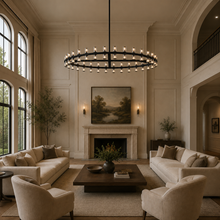 Arcachor Round Faceted Crystal Chandelier in Bronze, 60", Main Light On