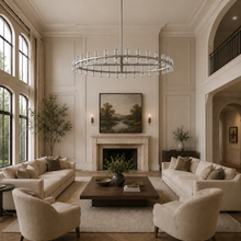 Arcachor Round Faceted Crystal Chandelier in Nickel, 60", Main Light Off