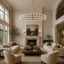 Arcachor Round Faceted Crystal Chandelier in Nickel, 60", Main Light On