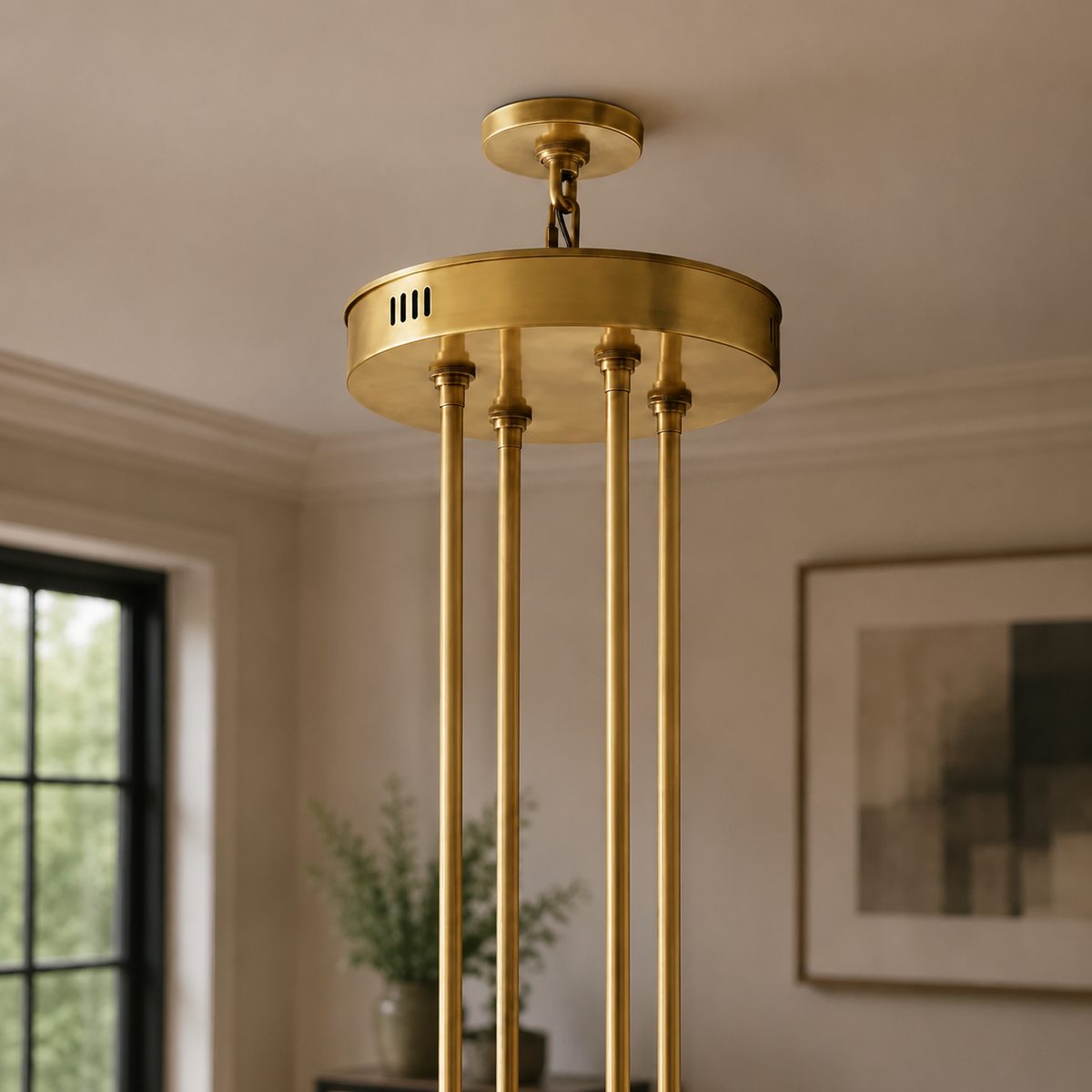 Arcachor Round Two-Tiered Faceted Crystal Chandelier in Brass, 60", Canopy Detail