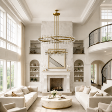 Arcachor Round Two-Tiered Faceted Crystal Chandelier in Brass, 60", Main Light Off