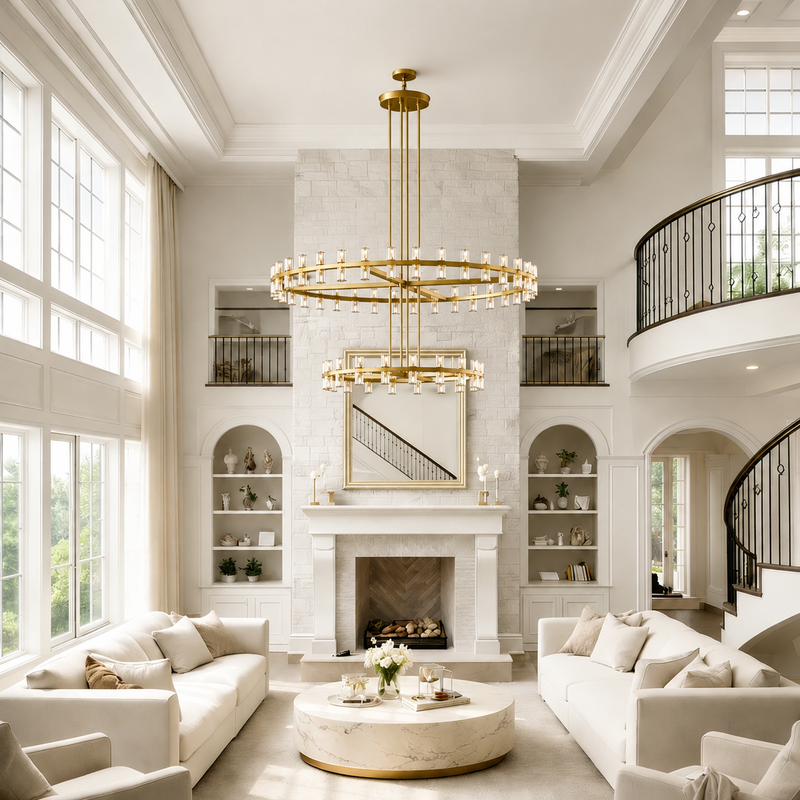 Arcachor Round Two-Tiered Faceted Crystal Chandelier