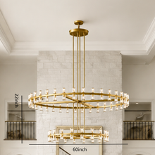 Arcachor Round Two-Tiered Faceted Crystal Chandelier in Brass, 60",