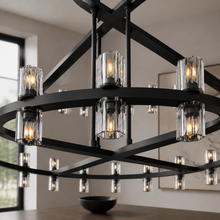 Arcachor Round Two-Tiered Faceted Crystal Chandelier in Bronze, 60", Body Detail