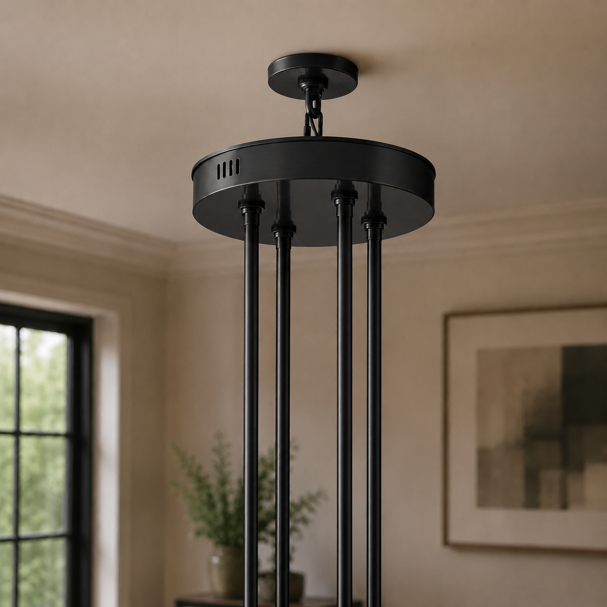 Arcachor Round Two-Tiered Faceted Crystal Chandelier in Bronze, 60", Canopy Detail