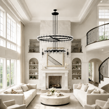Arcachor Round Two-Tiered Faceted Crystal Chandelier in Bronze, 60", Main Light Off