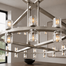 Arcachor Round Two-Tiered Faceted Crystal Chandelier in Nickel, 60", Body Detail