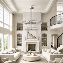 Arcachor Round Two-Tiered Faceted Crystal Chandelier in Nickel, 60", Main Light Off