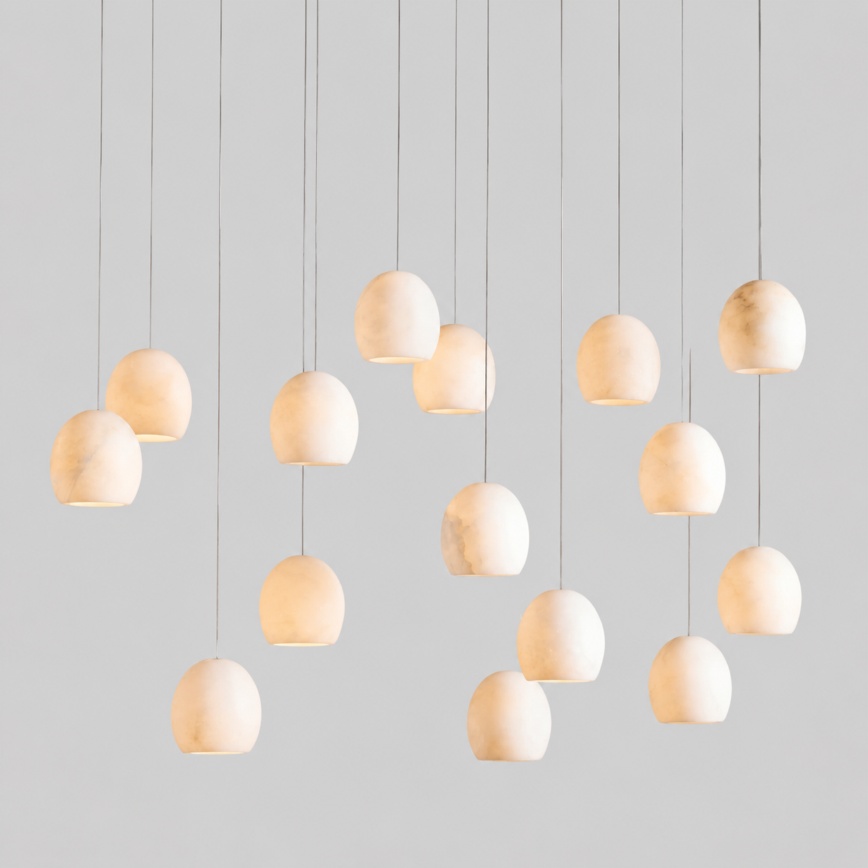 Arica Snowflake Alabaster Linear Chandelier, 48", Brass, Main Light On