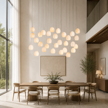 Arica Snowflake Alabaster Linear Chandelier, 57", Brass, Living Room