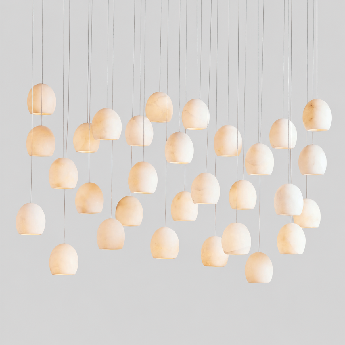 Arica Snowflake Alabaster Linear Chandelier, 57", Brass, Main Light On