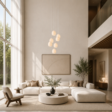 Arica Snowflake Alabaster Round Chandelier, 16", Brass, Living Room