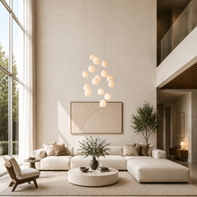 Arica Snowflake Alabaster Round Chandelier, 24", Brass, Living Room