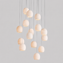 Arica Snowflake Alabaster Round Chandelier, 24", Brass, Main Light On
