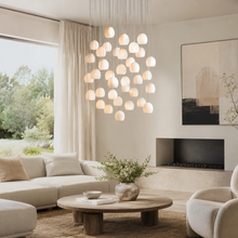 Arica Snowflake Alabaster Round Chandelier, 36", Brass, Living Room
