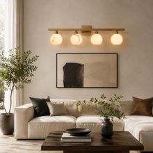 Arica Snowflake Alabaster Wall Lighting, 38", Brass, Living Room