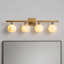 Arica Snowflake Alabaster Wall Lighting, 38", Brass, Main Light On