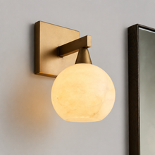 Arica Snowflake Alabaster Wall Lighting, 6", Brass, Main Light On