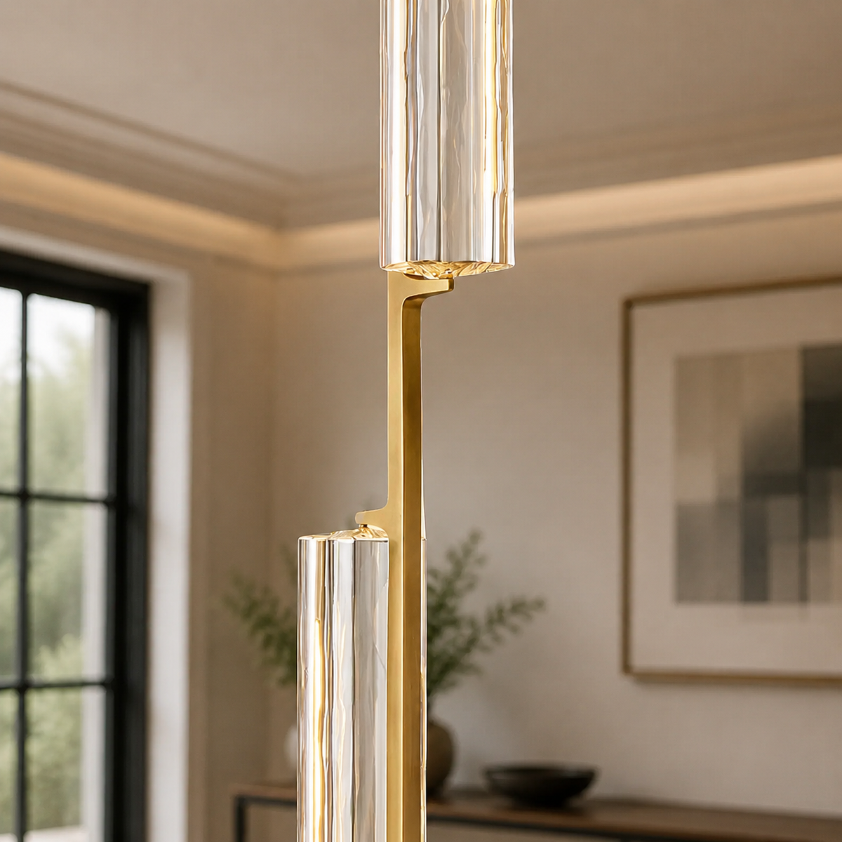 Audubor Crystal Prism Pendant in Brass, Body Detail