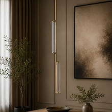 Audubor Crystal Prism Pendant in Brass, Main Light Off