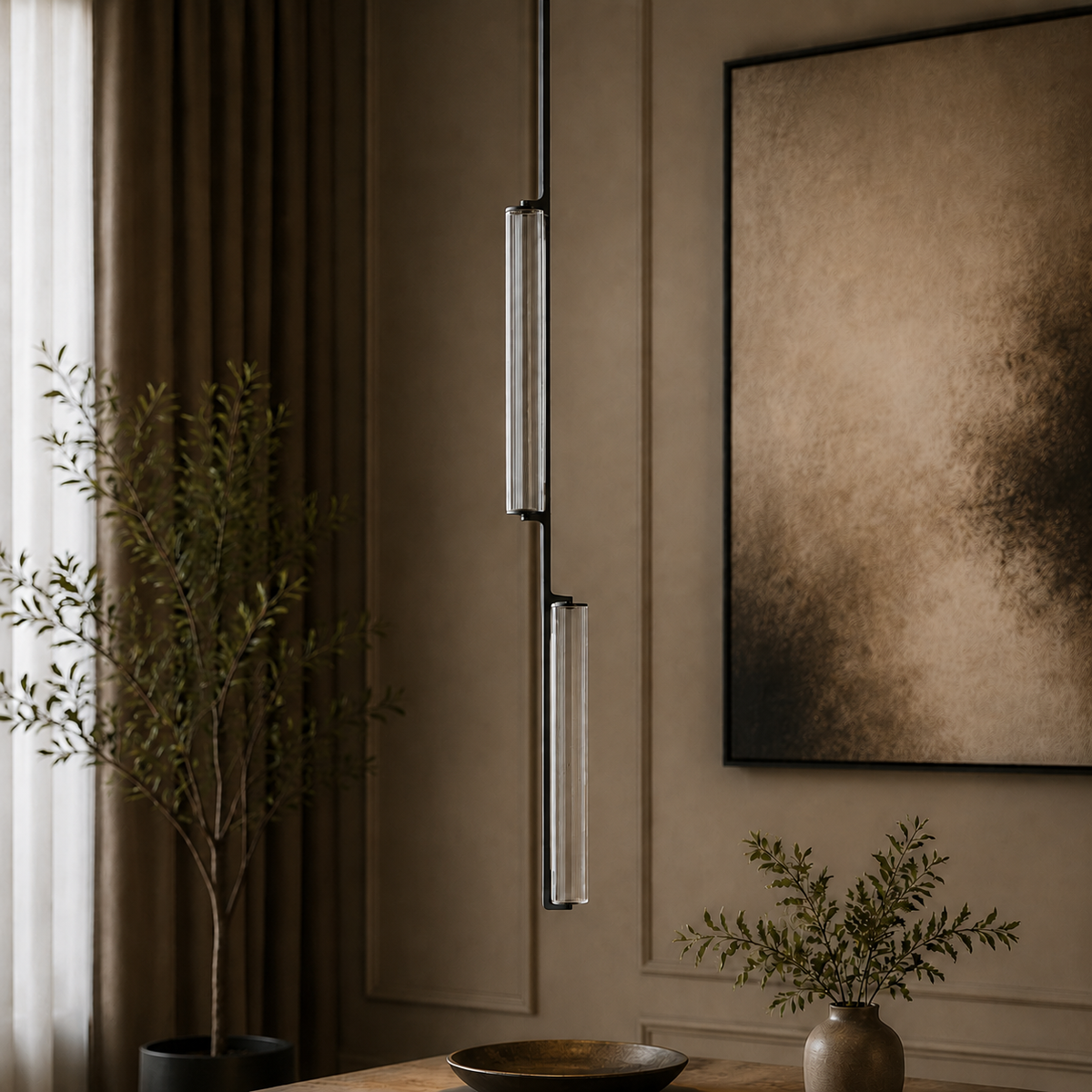 Audubor Crystal Prism Pendant in Bronze, Main Light Off