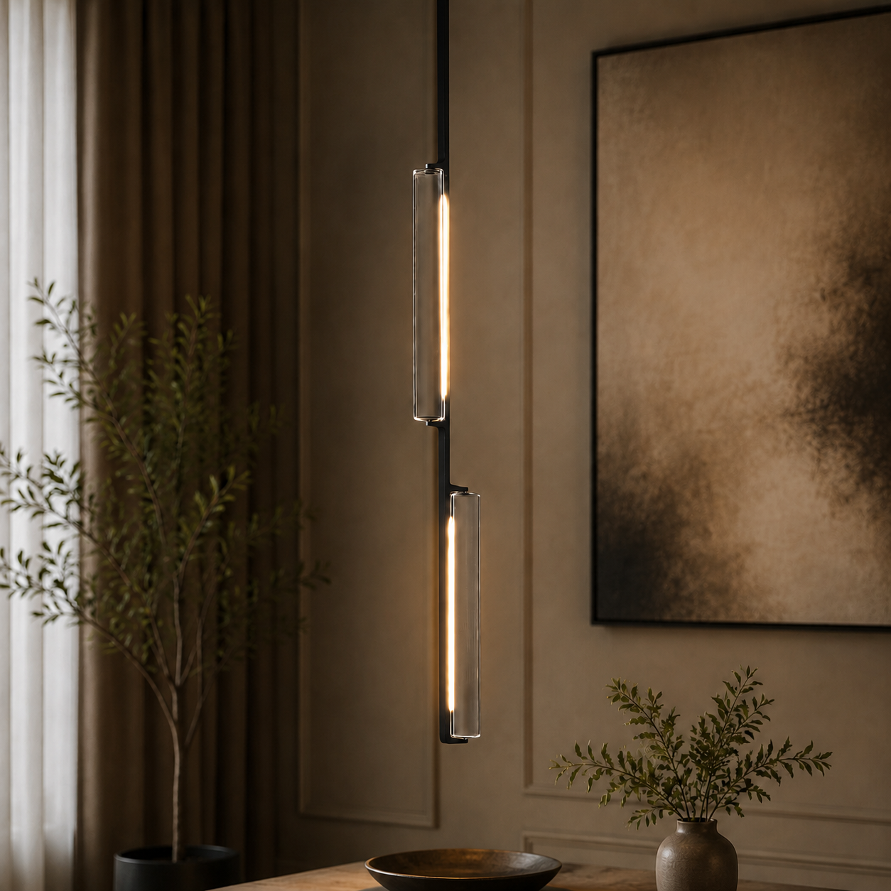 Audubor Crystal Prism Pendant in Bronze, Main Light On