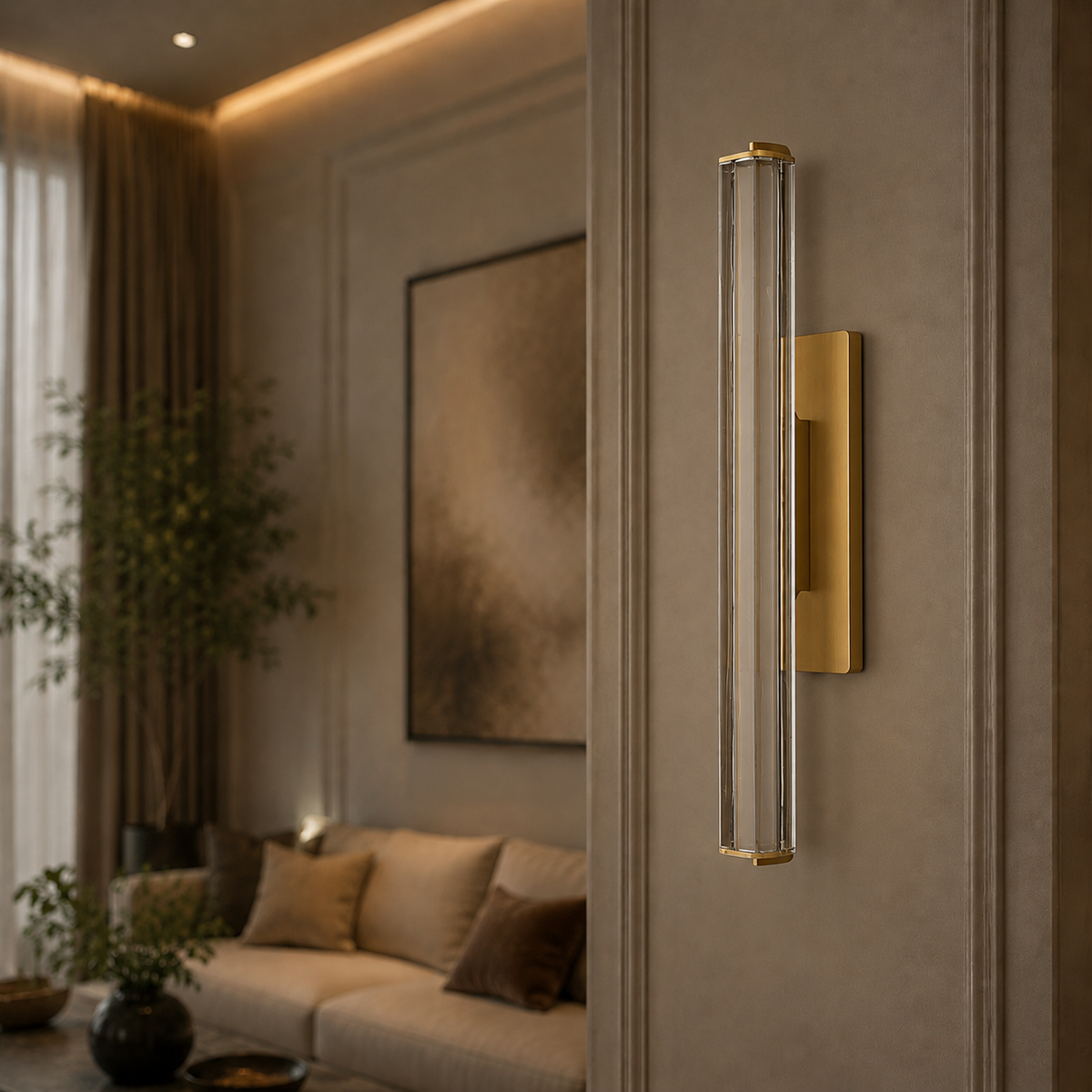Audubor Crystal Prism Wall Lighting in Brass, 4.7″, Main Light Off