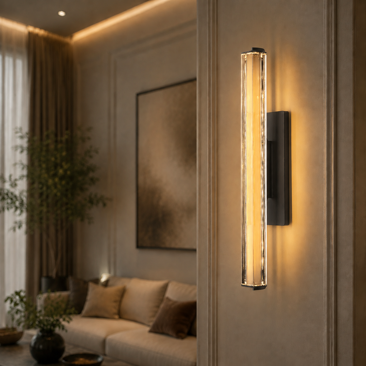 Audubor Crystal Prism Wall Lighting in Bronze, 4.7″, Main Light On