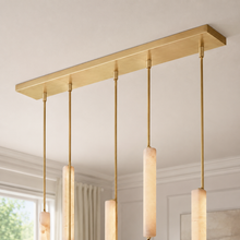 Audubor Linear Alabaster Prism Chandelier in Brass, Canopy Detail
