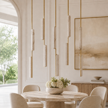 Audubor Linear Alabaster Prism Chandelier in Brass, Main Light Off